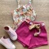 Conjunto Infantil Feminino Regata Estampada e Short Pink Fernanda Ramos Kids