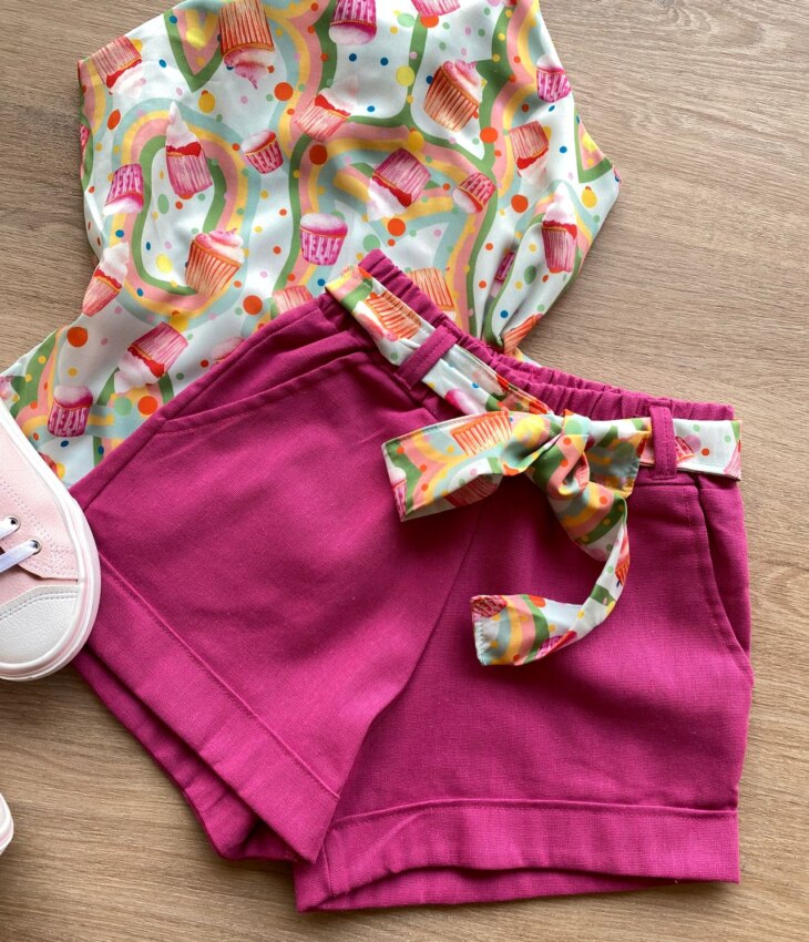 fernandaramoskids com br Conjunto Infantil Feminino Regata Estampada e Short Pink 2