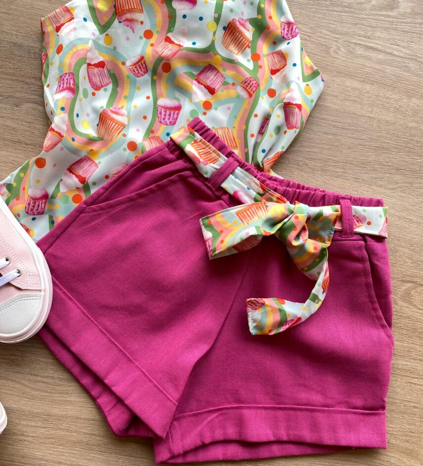 fernandaramoskids com br Conjunto Infantil Feminino Regata Estampada e Short Pink 2