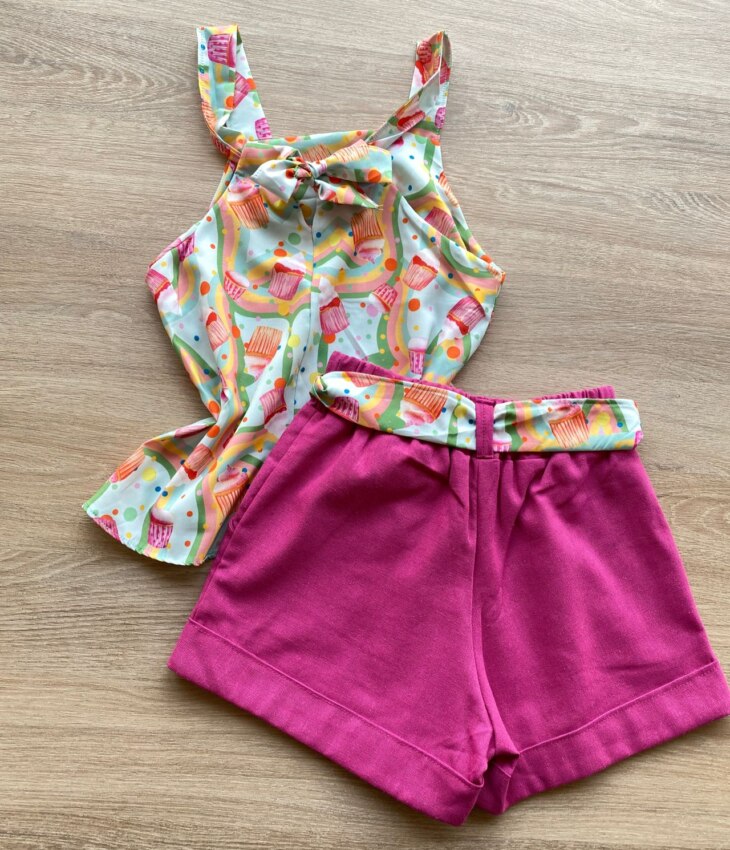 fernandaramoskids com br Conjunto Infantil Feminino Regata Estampada e Short Pink 3