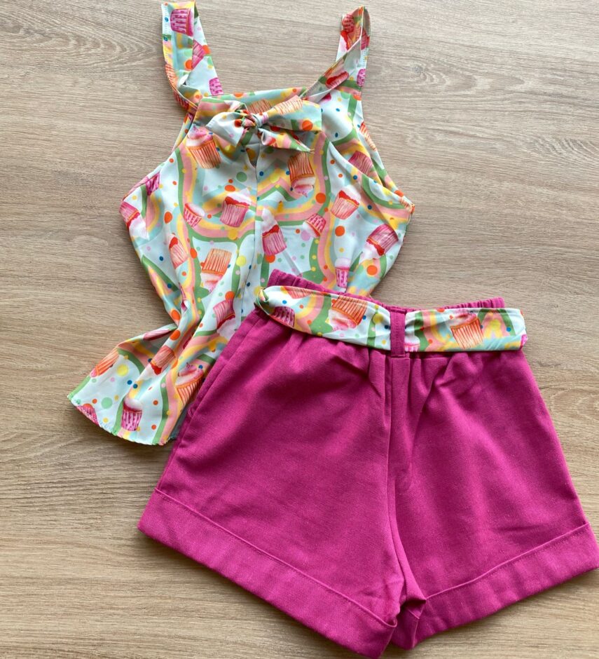 fernandaramoskids com br Conjunto Infantil Feminino Regata Estampada e Short Pink 3