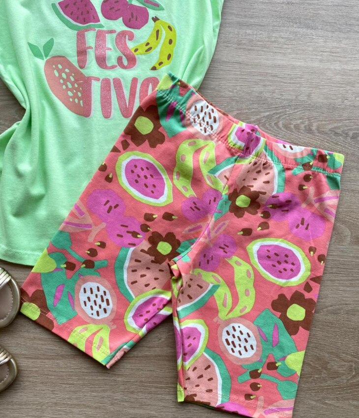 fernandaramoskids com br Conjunto Infantil Feminino Regata Fruit Verde e Short Estampado 2
