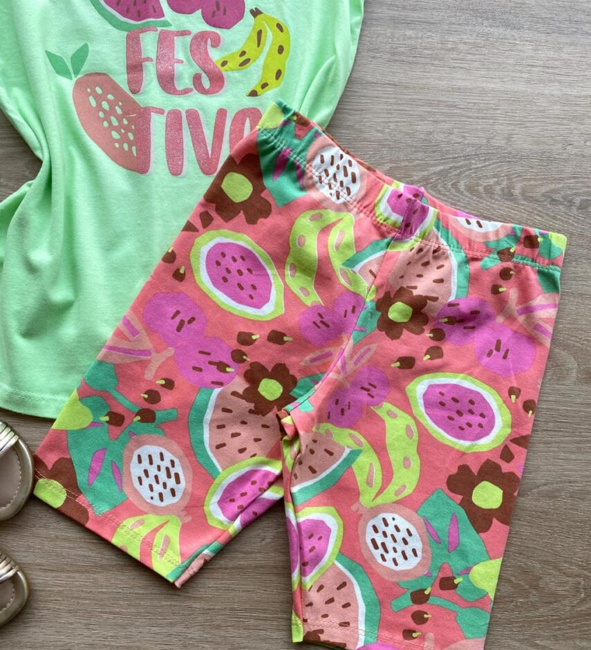 fernandaramoskids com br Conjunto Infantil Feminino Regata Fruit Verde e Short Estampado 2