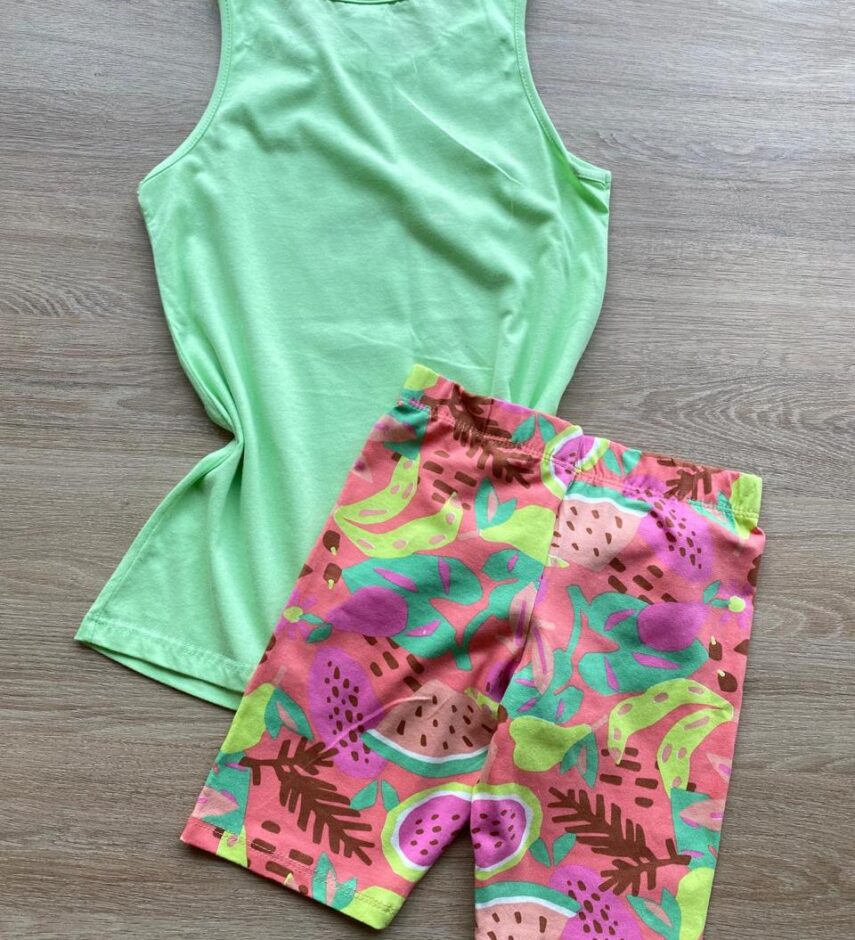 fernandaramoskids com br Conjunto Infantil Feminino Regata Fruit Verde e Short Estampado 3