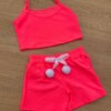 fernandaramoskids com br Conjunto Infantil Feminino Top Alça, Colete e Short Pink Flúor 1