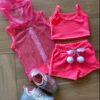 Conjunto Infantil Feminino Top Alça, Colete e Short Pink Flúor Fernanda Ramos Kids