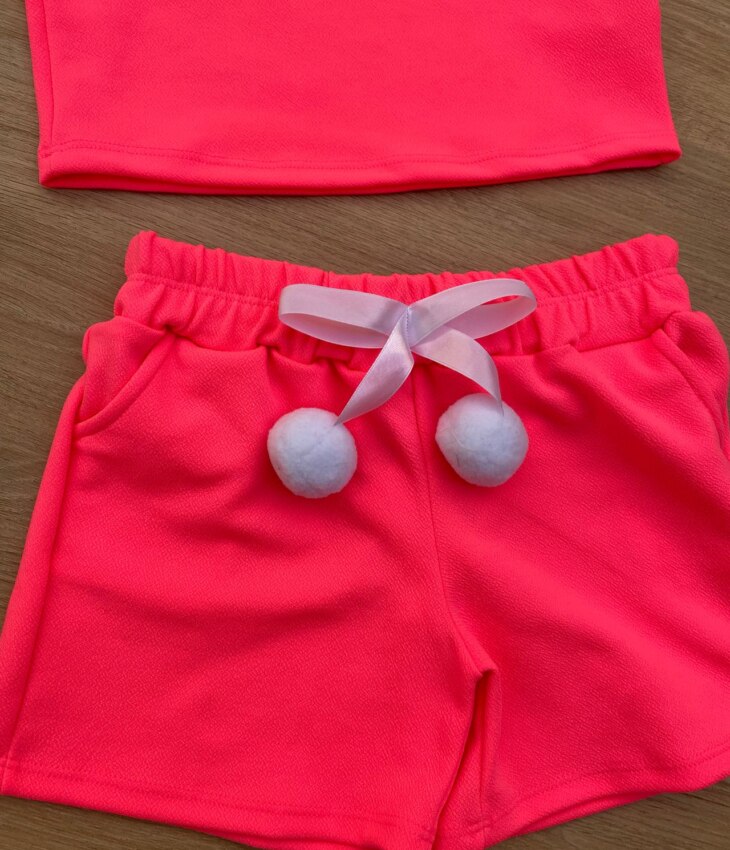 fernandaramoskids com br Conjunto Infantil Feminino Top Alça, Colete e Short Pink Flúor 2