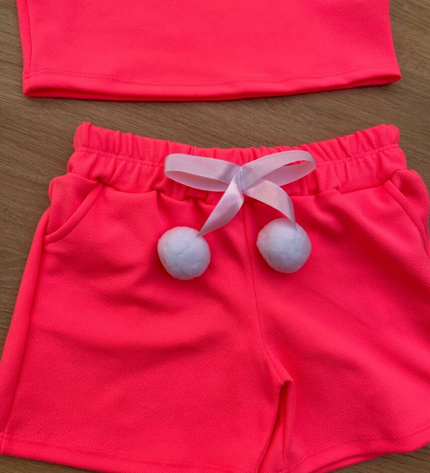 fernandaramoskids com br Conjunto Infantil Feminino Top Alça, Colete e Short Pink Flúor 2