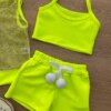 fernandaramoskids com br Conjunto Infantil Feminino Top Alça, Colete e Short Verde Flúor 1