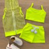 Conjunto Infantil Feminino Top Alça, Colete e Short Verde Flúor Fernanda Ramos Kids