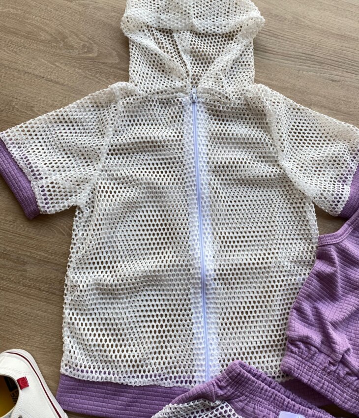 fernandaramoskids com br Conjunto Infantil Feminino Top Cropped, Colete e Short Lilás 1 Copia