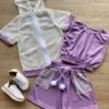Conjunto Infantil Feminino Top Cropped, Colete e Short Lilás Fernanda Ramos Kids