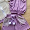fernandaramoskids com br Conjunto Infantil Feminino Top Cropped, Colete e Short Lilás 2 Copia
