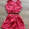 fernandaramoskids com br Conjunto Infantil Feminino Top Cropped, Colete e Short Pink 4