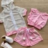 Conjunto Infantil Feminino Top Cropped, Colete e Short Rosa Fernanda Ramos Kids