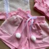 fernandaramoskids com br Conjunto Infantil Feminino Top Cropped, Colete e Short Rosa 2
