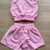 fernandaramoskids com br Conjunto Infantil Feminino Top Cropped, Colete e Short Rosa 5