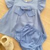 fernandaramoskids com br Conjunto Infantil Feminino Vestido Laço Poá e Calcinha Azul 1