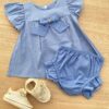 Conjunto Infantil Feminino Vestido Laço Poá e Calcinha Azul Fernanda Ramos Kids