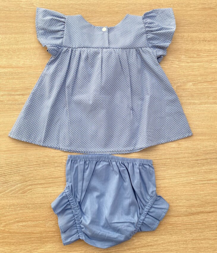 fernandaramoskids com br Conjunto Infantil Feminino Vestido Laço Poá e Calcinha Azul 2