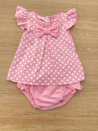 fernandaramoskids com br Conjunto Infantil Feminino Vestido Laço Poá e Calcinha Rosa 1