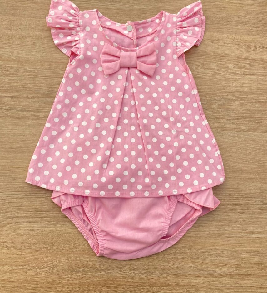 fernandaramoskids com br Conjunto Infantil Feminino Vestido Laço Poá e Calcinha Rosa 1