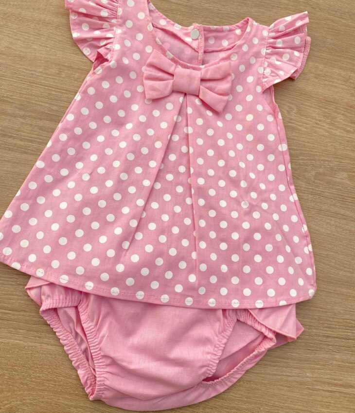 fernandaramoskids com br Conjunto Infantil Feminino Vestido Laço Poá e Calcinha Rosa 2