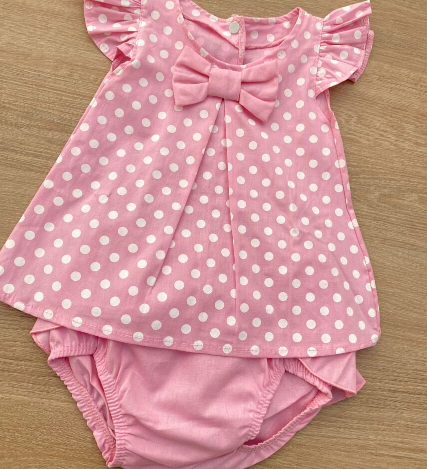 fernandaramoskids com br Conjunto Infantil Feminino Vestido Laço Poá e Calcinha Rosa 2