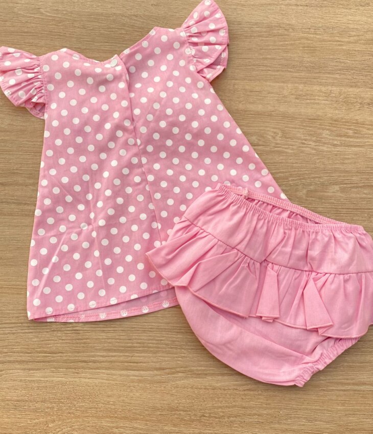 fernandaramoskids com br Conjunto Infantil Feminino Vestido Laço Poá e Calcinha Rosa 3