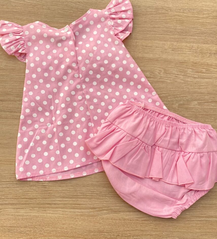fernandaramoskids com br Conjunto Infantil Feminino Vestido Laço Poá e Calcinha Rosa 3