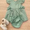 Conjunto Infantil Feminino Vestido Laço Poá e Calcinha Verde Fernanda Ramos Kids