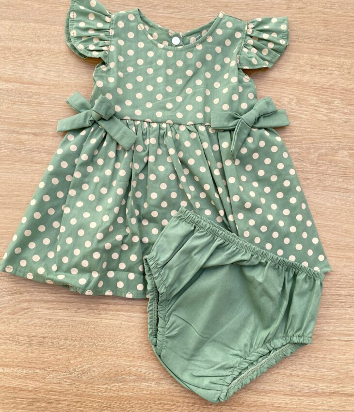 fernandaramoskids com br Conjunto Infantil Feminino Vestido Laço Poá e Calcinha Verde 2