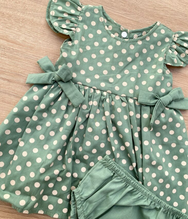 fernandaramoskids com br Conjunto Infantil Feminino Vestido Laço Poá e Calcinha Verde 3