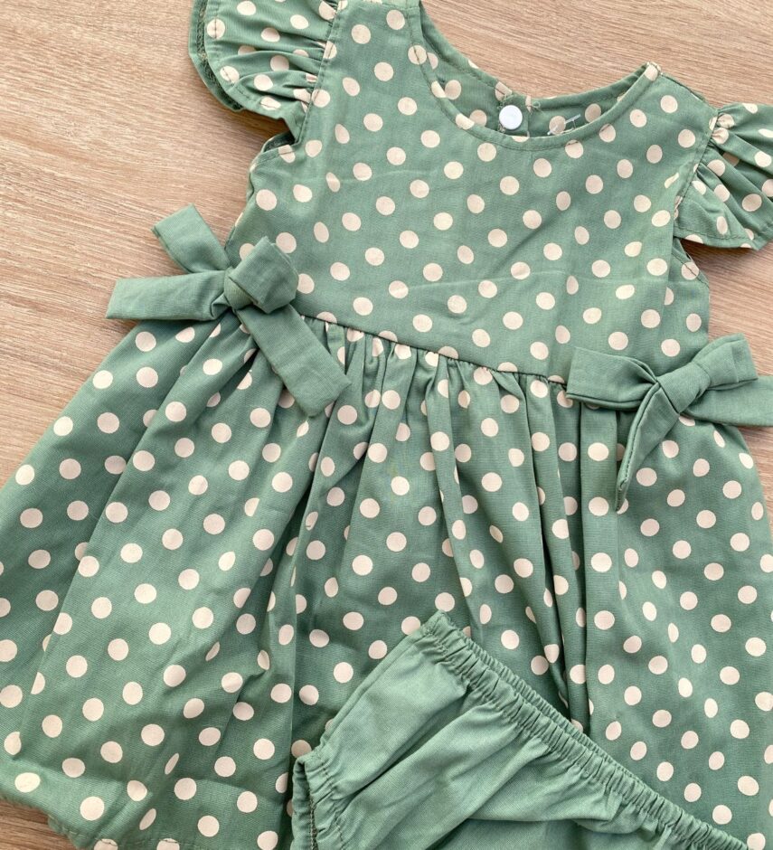 fernandaramoskids com br Conjunto Infantil Feminino Vestido Laço Poá e Calcinha Verde 3