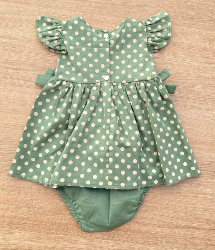 fernandaramoskids com br Conjunto Infantil Feminino Vestido Laço Poá e Calcinha Verde 4