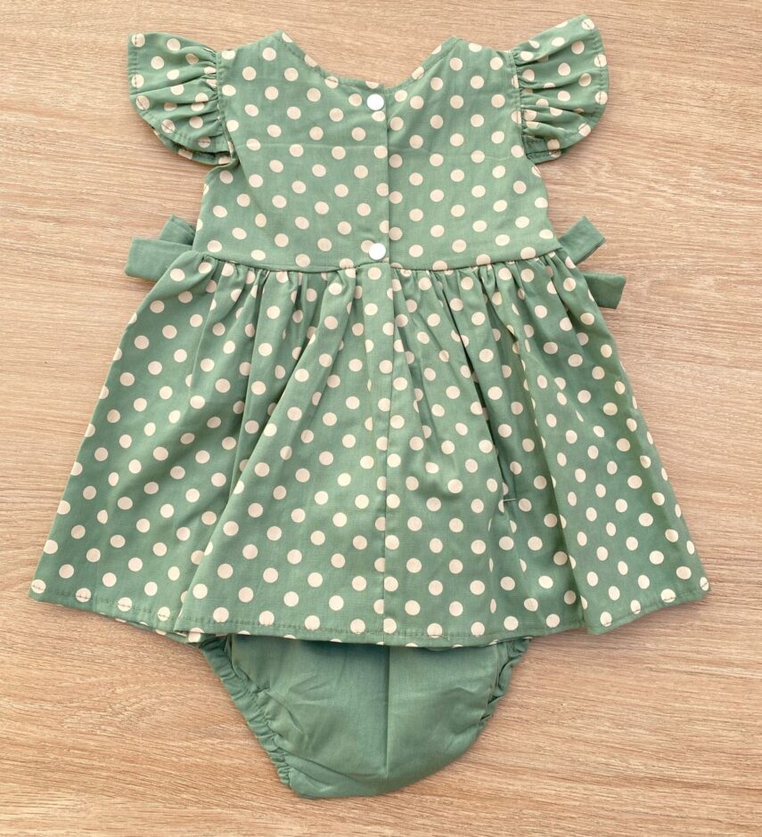fernandaramoskids com br Conjunto Infantil Feminino Vestido Laço Poá e Calcinha Verde 4