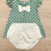 fernandaramoskids com br Conjunto Infantil Feminino Vestido Laço Poá Verde e Calcinha Off White 1
