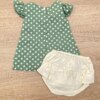fernandaramoskids com br Conjunto Infantil Feminino Vestido Laço Poá Verde e Calcinha Off White 2