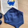 fernandaramoskids com br Conjunto Infantil Masculino Body Branco com Estampa e Short Azul 1