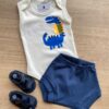Conjunto Infantil Masculino Body Branco com Estampa e Short Azul Fernanda Ramos Kids