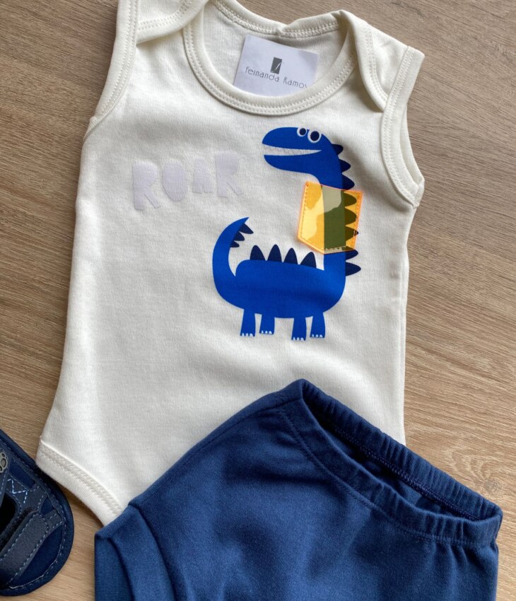 fernandaramoskids com br Conjunto Infantil Masculino Body Branco com Estampa e Short Azul 2