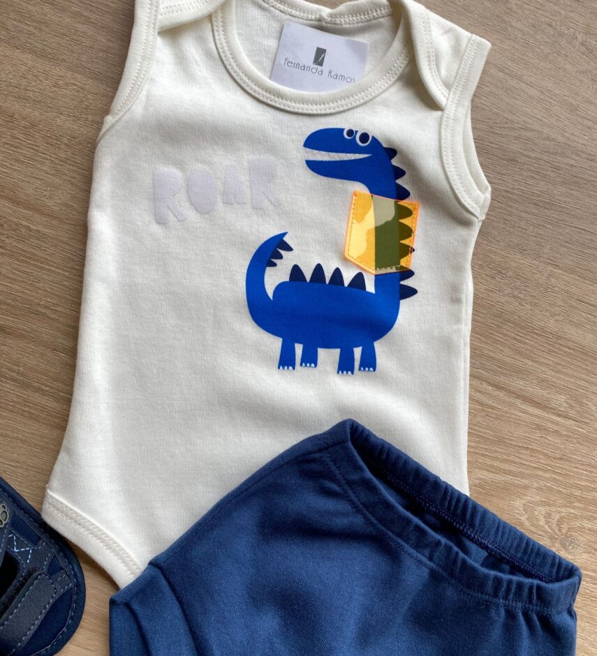fernandaramoskids com br Conjunto Infantil Masculino Body Branco com Estampa e Short Azul 2