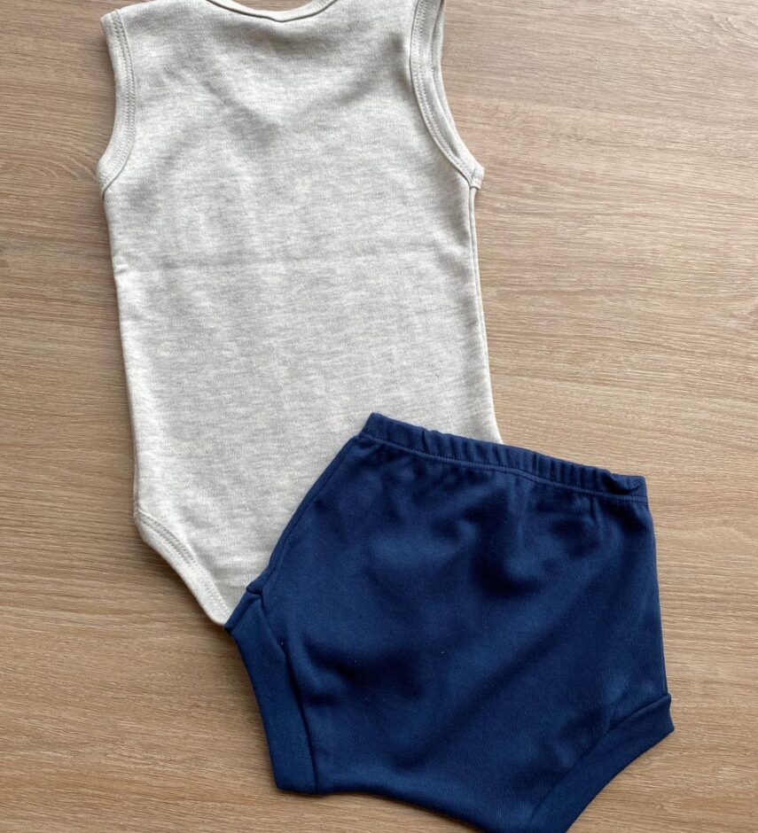 fernandaramoskids com br Conjunto Infantil Masculino Body Cinza com Estampa e Short Azul 2