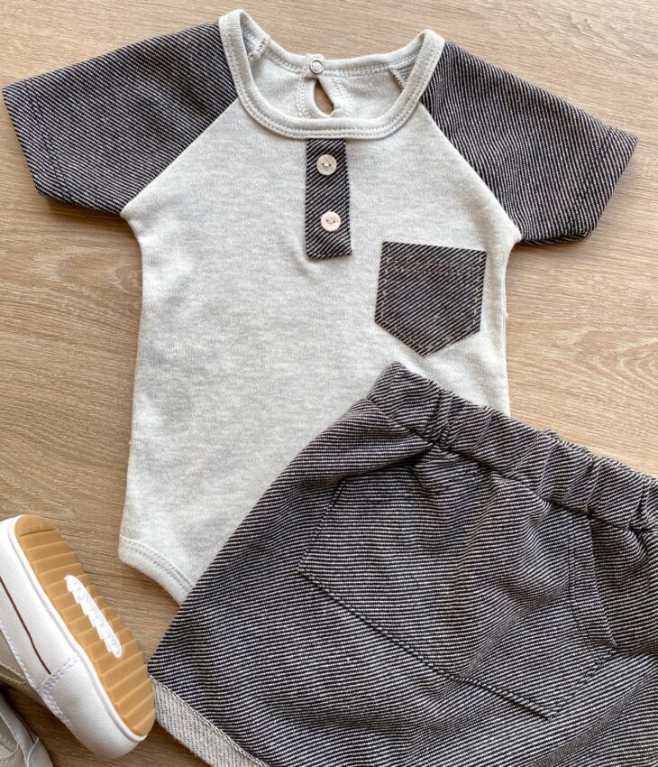fernandaramoskids com br Conjunto Infantil Masculino Body com Detalhe e Short Cinza 1