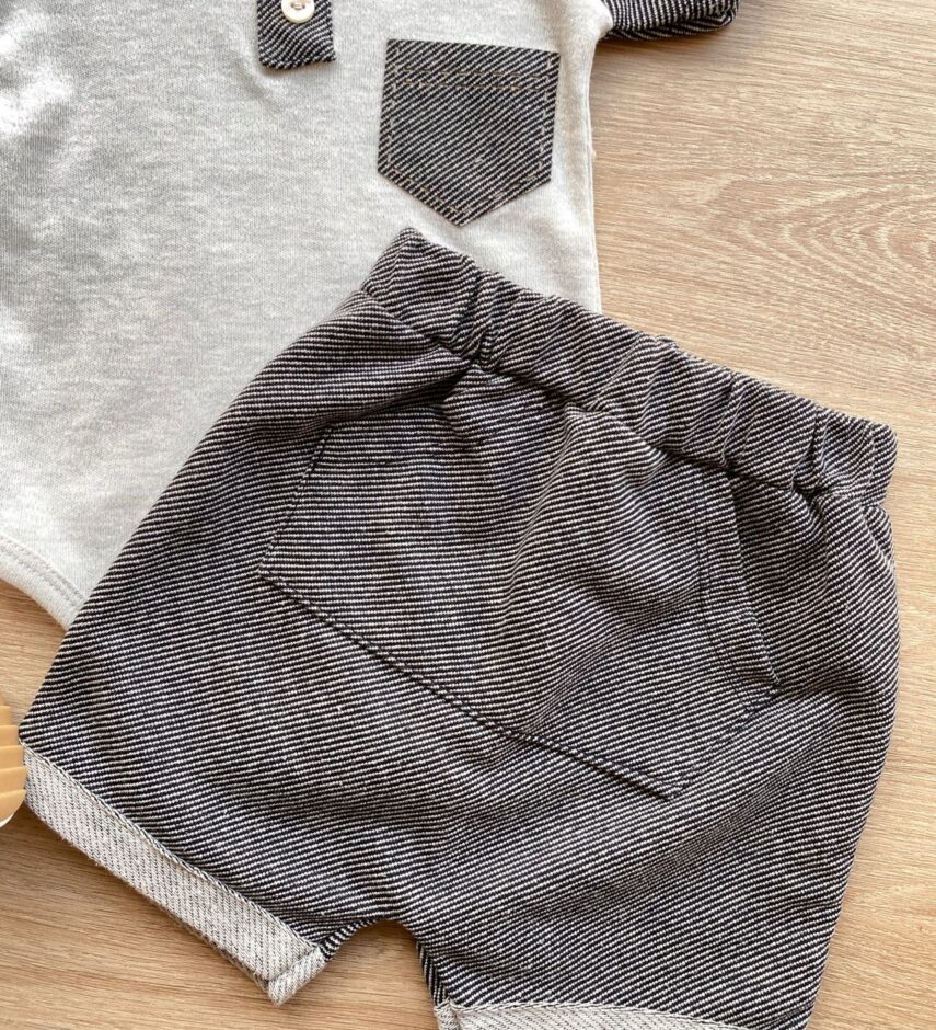fernandaramoskids com br Conjunto Infantil Masculino Body com Detalhe e Short Cinza 2