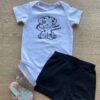 Conjunto Infantil Masculino Body Cotton Branco e Bermuda Preto Fernanda Ramos Kids