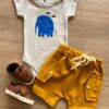 Conjunto Infantil Masculino Body Estampa Elefante Cinza e Short Caramelo Fernanda Ramos Kids
