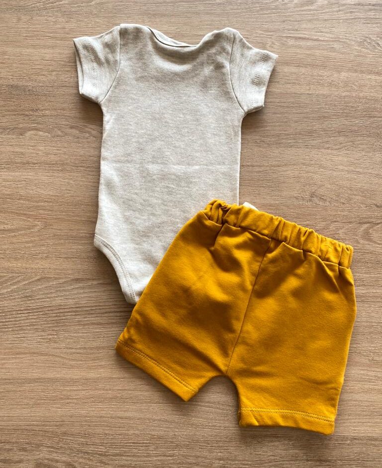 fernandaramoskids com br Conjunto Infantil Masculino Body Estampa Elefante Cinza e Short Caramelo 3