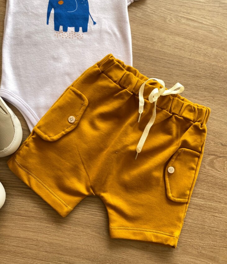fernandaramoskids com br Conjunto Infantil Masculino Body Estampa Elefante e Short Caramelo 2