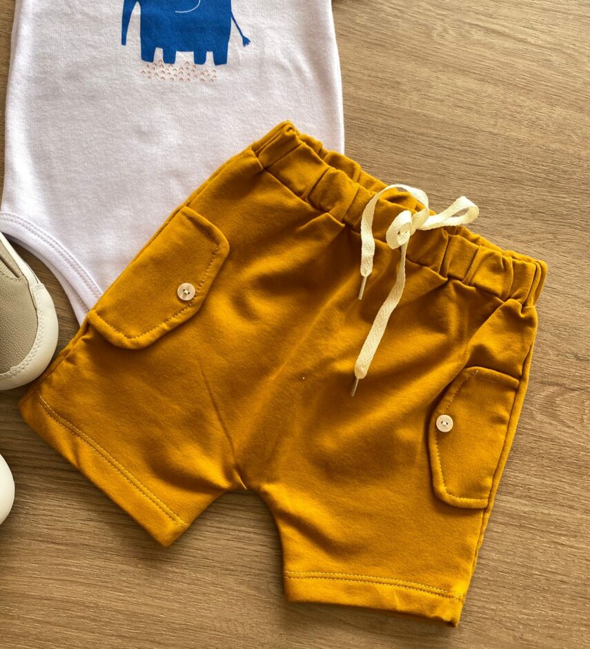 fernandaramoskids com br Conjunto Infantil Masculino Body Estampa Elefante e Short Caramelo 2